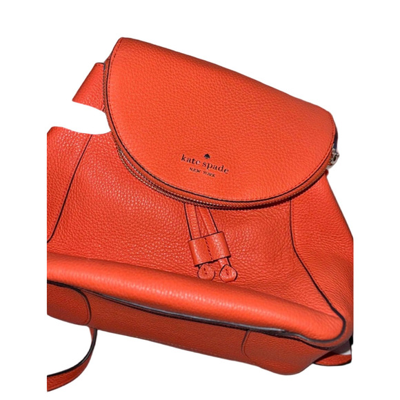 Kate Spade Leila Vibrant Orange Medium Flap Leather Backpack | One Size | EUC - Picture 7 of 11